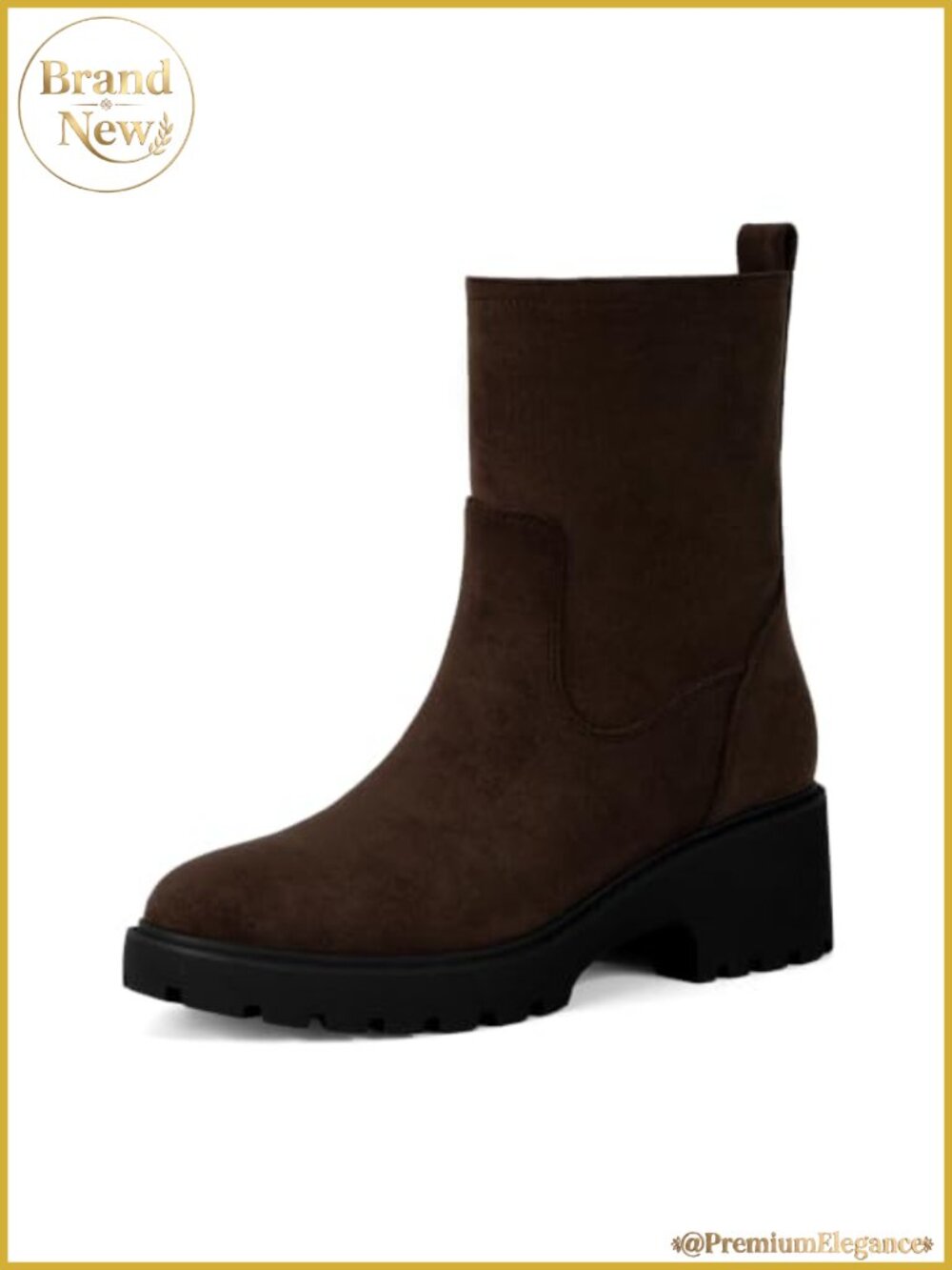 Faux Suede Ankle Boots Round Toe Chunky Block Heel Side Zip Booties